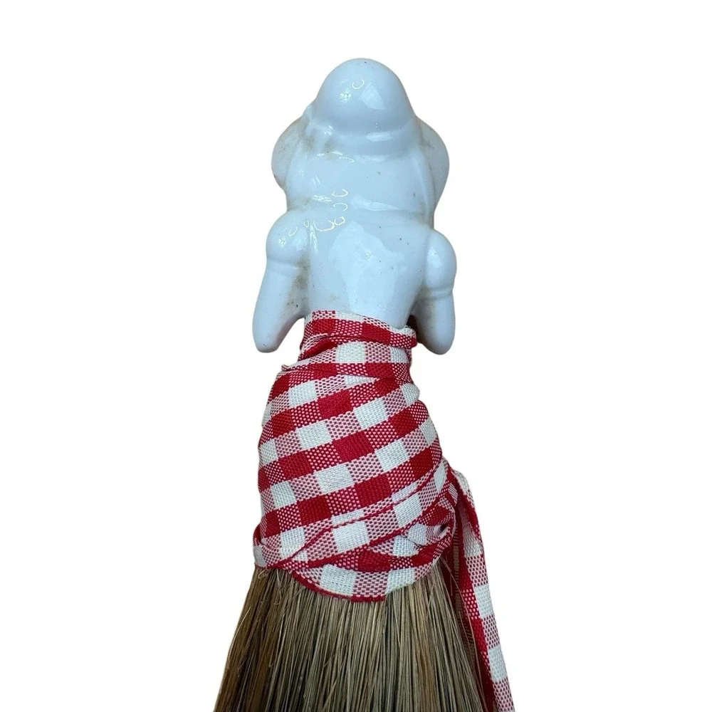 Vintage Porcelain Lady Half Doll Whisk Vanity Table Brush Broom  c. 1920s-30s
